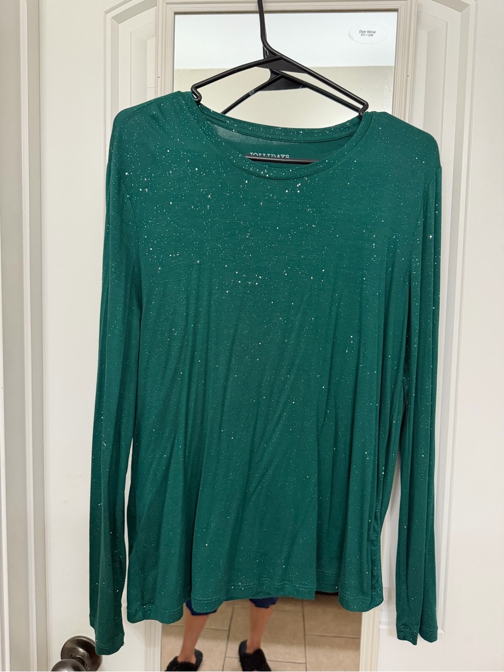 Talbots Emerald Green Long Sleeve Sparkle Crewneck Top